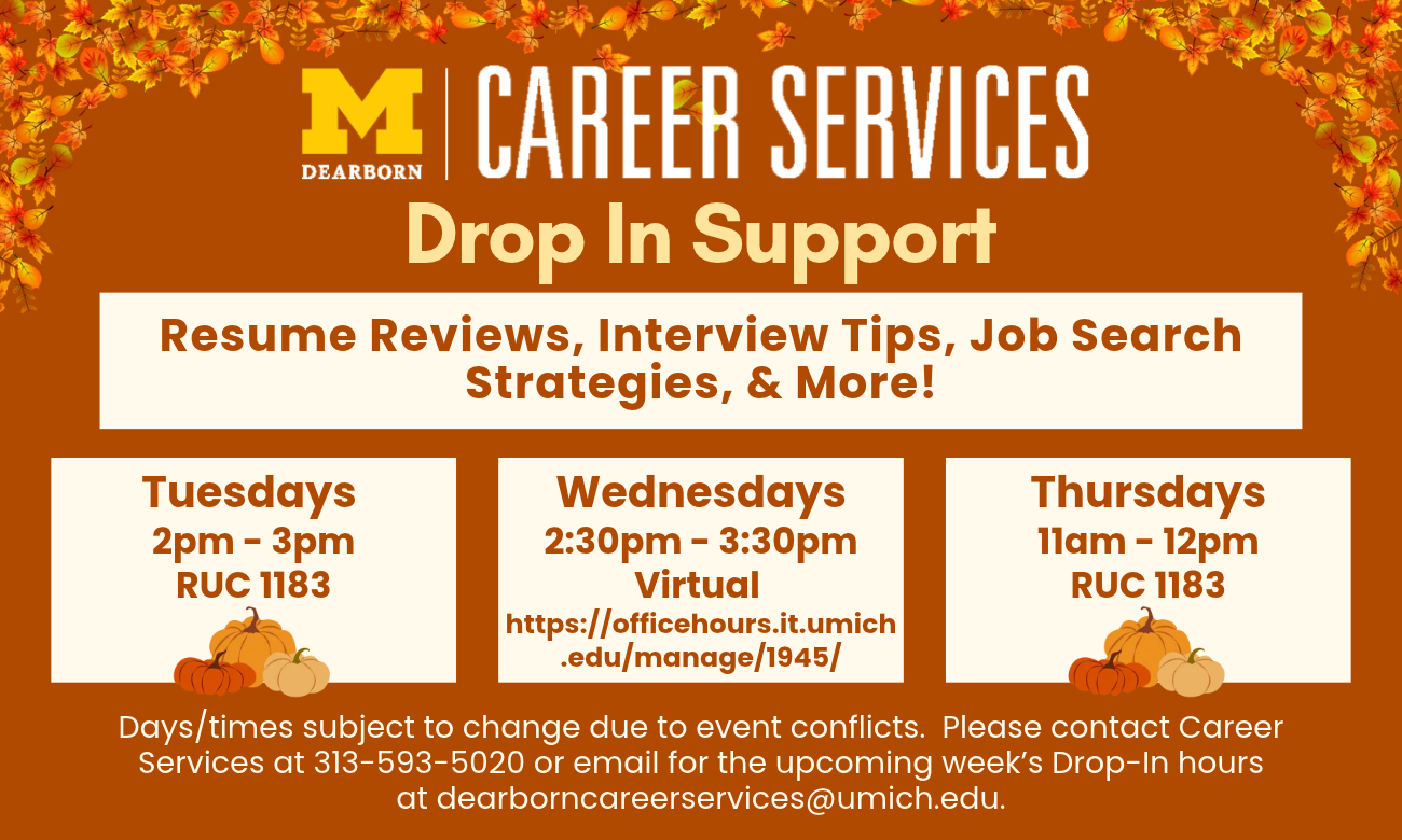 Drop in hours for Career Services