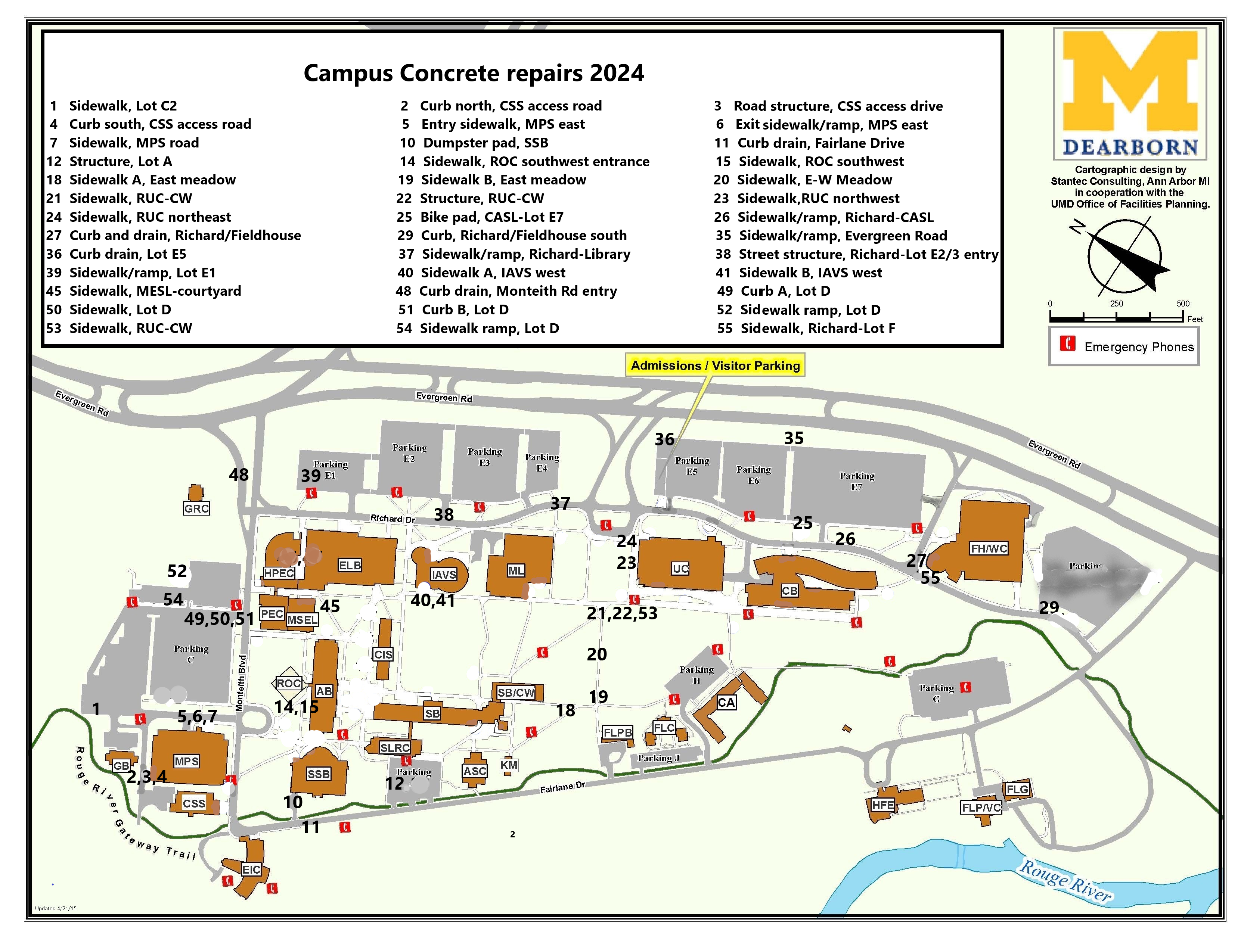 Map of concrete work on campus