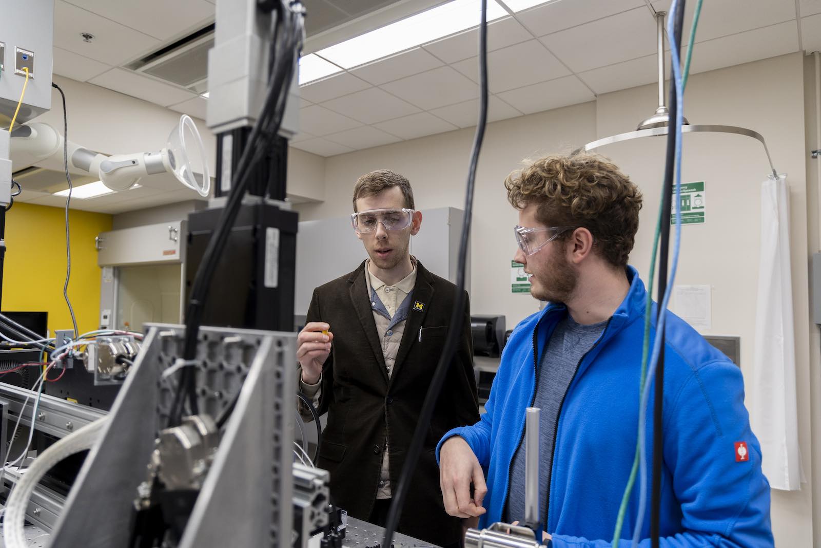 Mohanty's interdisciplinary team includes six other UM-Dearborn faculty and multiple graduate students, including Assistant Professor of Mechanical Engineering Chris Pannier (left) and graduate student Maximilian Ullrich. Photo by Emily Barrett-Adkins
