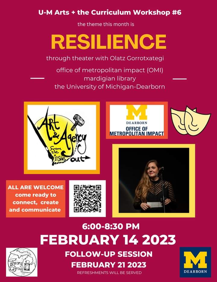 a flyer for february's art and agency workshop with a focus on resiliency