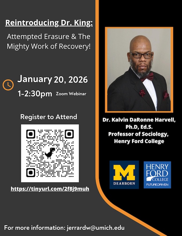 MLK Virtual Keynote address: Reintroducing Dr. King: Attempted Erasure & the Mighty Work of Recovery! poster. Content of this image is on the web page.