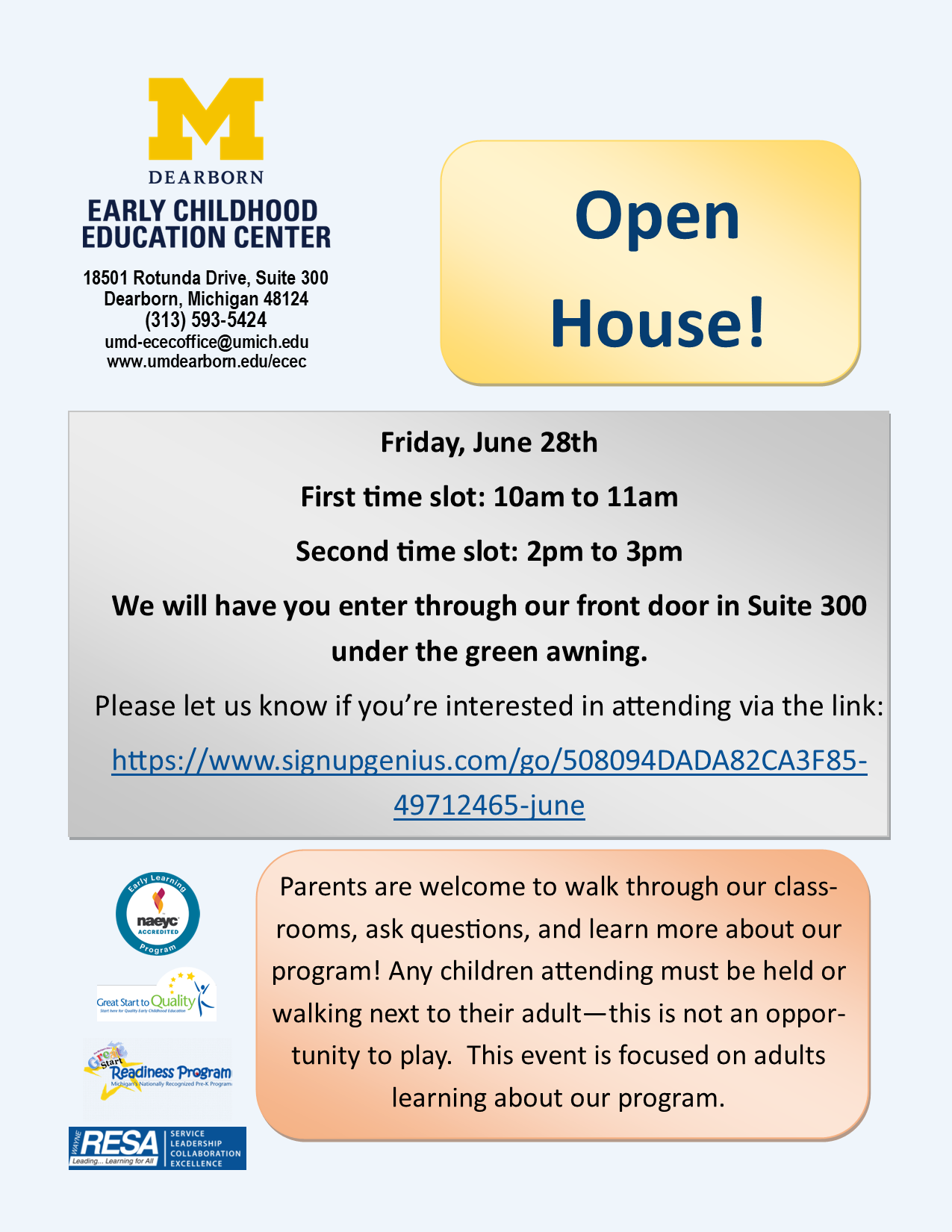 Open House, Friday, June 28, 2024. First time slot 10 to 11am. Second time slot 2 to 3 pm.