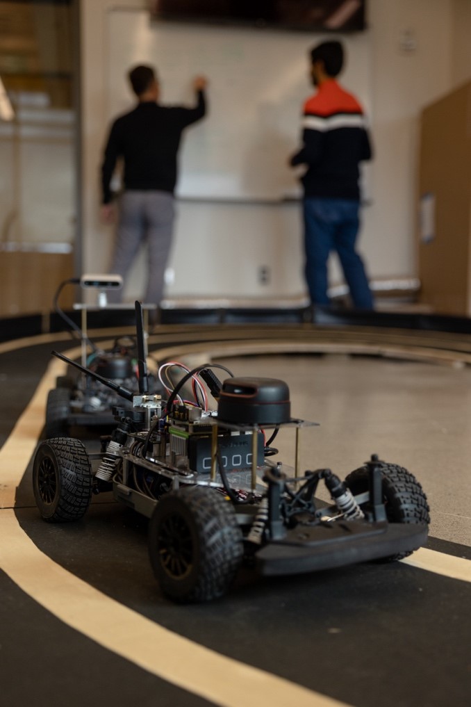 scale model of an autonomous car in an engineering lab