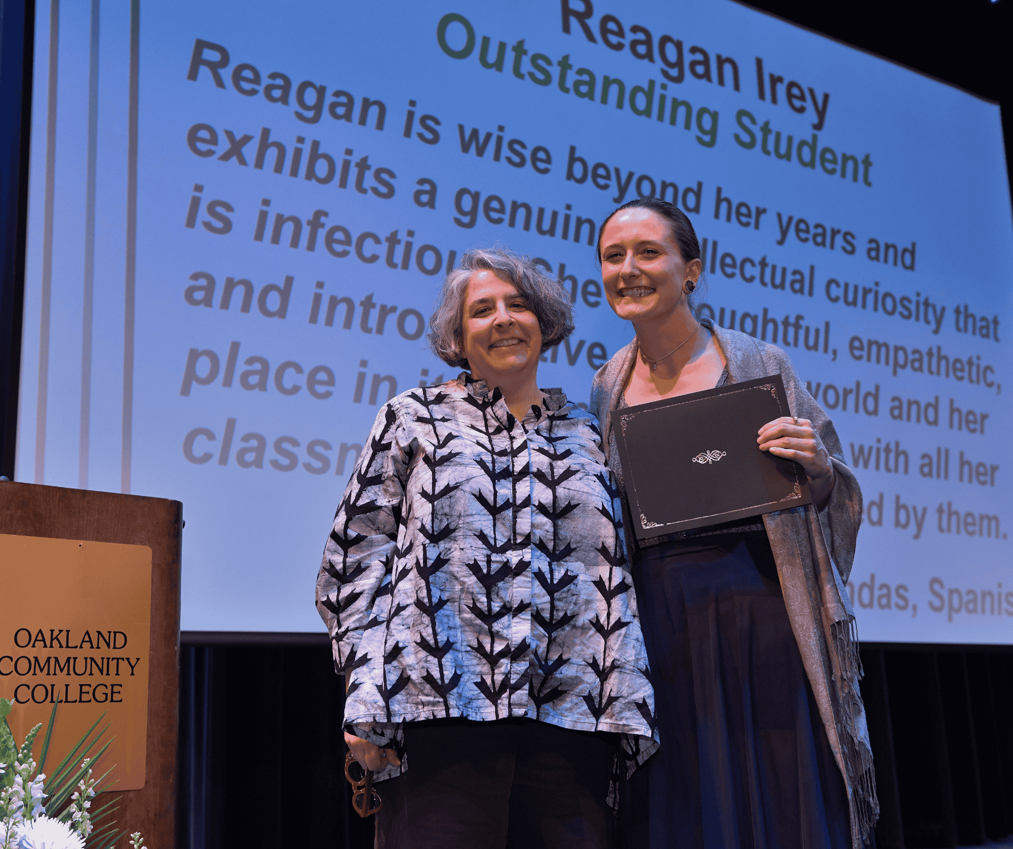 Student Reagan Irey at community college graduation and award ceremony