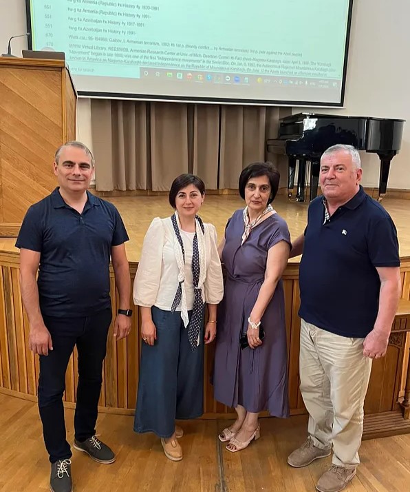 National Library of Armenia, July 7, 2023. From left to right: Dr. Vahe Sahakyan (Armenian Research Center), Ms. Anna Chulyan (Director of NLA), 