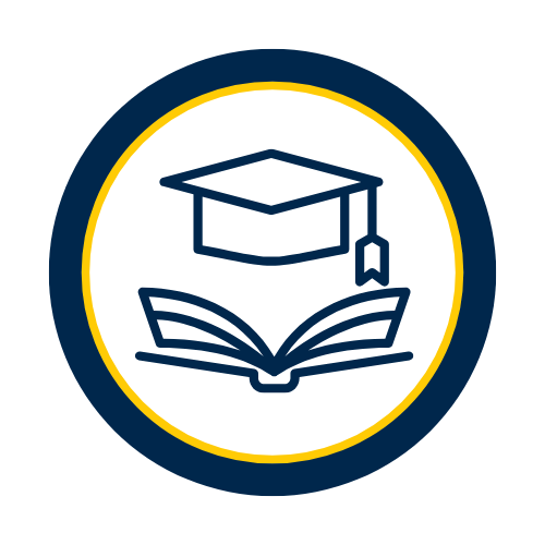 Logo of the University of California, featuring an open book with a graduation cap above it, encircled by a dark blue and gold ring.