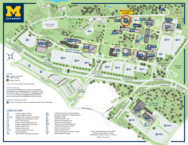 Campus Map noting new location of ECRT office in the SFC