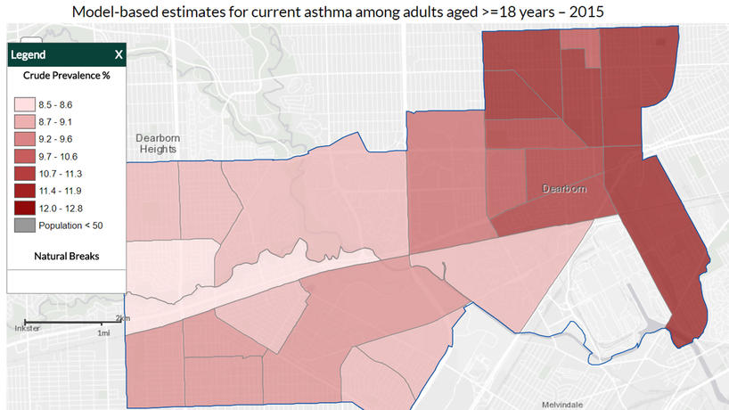 CDC Graph showing Asthma Rates in Dearborn
