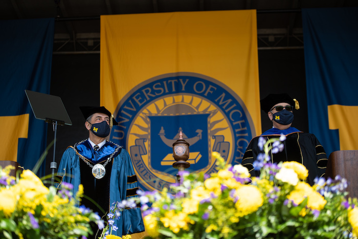 Chancellor Domenico Grasso and CECS Dean Ghassan Kridli welcomed graduates back to campus for Spring 2021 Commencement. Photo/Austin Thomason