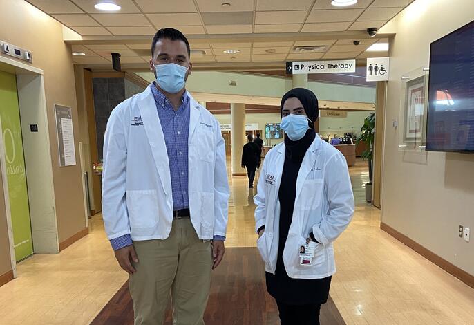 EMRAP students Jacob Agemy and Douaa Al-Jebori at St. Mary Mercy Hospital in late August.