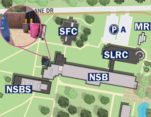 map showing totes located behind the natural science building
