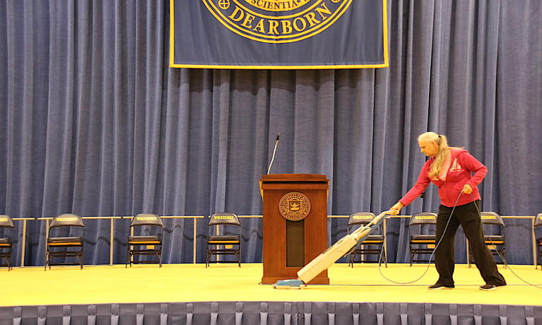 Vacuuming the stage
