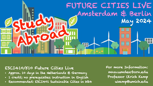 flyer for ESCI 410/510 study abroad program to amsterdam and berlin in may 2024