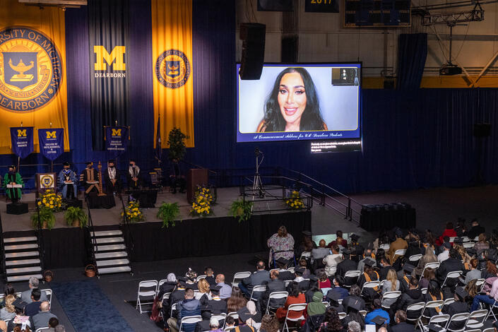 Commencement speaker Huda Kattan encourages the Class of Fall 21 to. go after their passion.