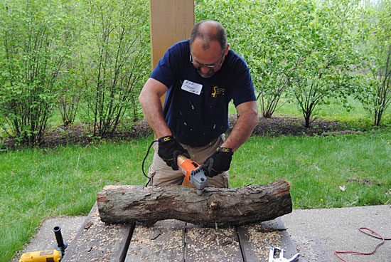 Mike Perin preparing logs