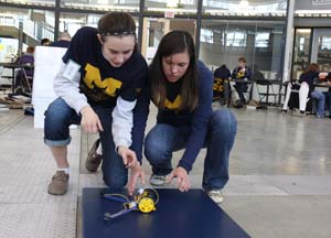 Two students compete in last year's engineering contest