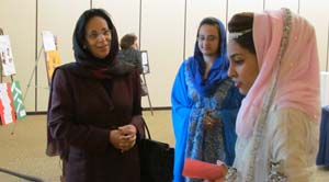 Omani ambassador Hunaina Sultan Al-Mughairy visits with UM-Dearborn students