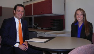 Scott Hankins conducts a mock interview with Monica Bailey