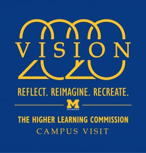 Vision 2020 Reflect. Reimagine. Recreate. The Higher Learning Commission campus visit logo