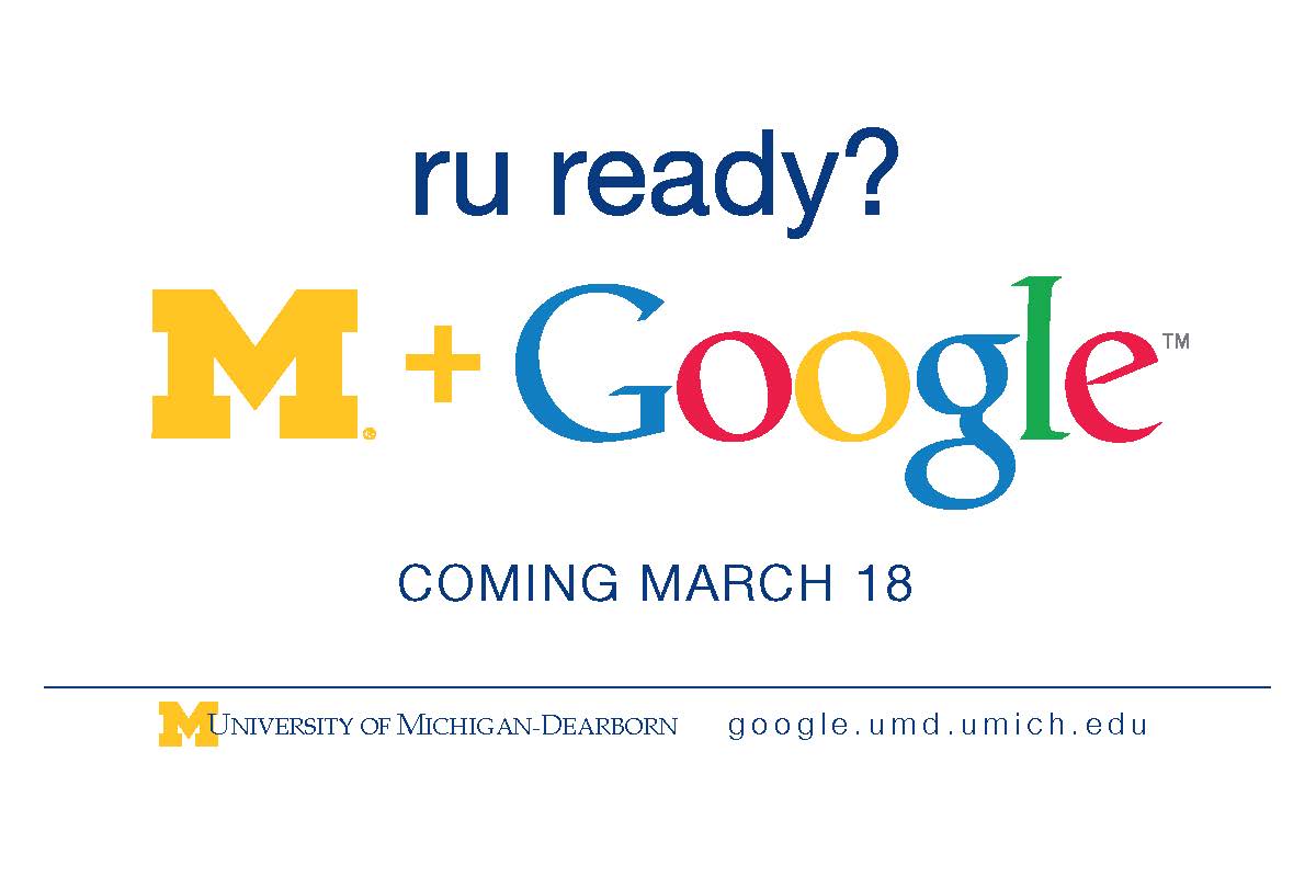 Graphic of ru ready M + Google Coming March 18 logo