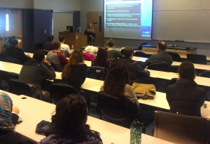 Denise Grimsley, '90 B.S., spoke to students about her career as an analytical chemist with BASF as a part of the chemistry seminar series.