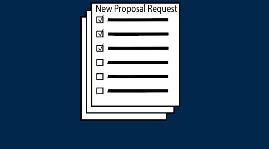 Graphic that reads New Proposal Request on three sheets of paper