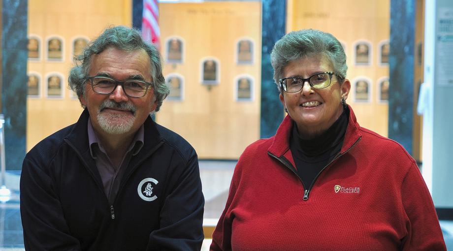 UM-Dearborn Professor Emeritus Jim Gilmore and producer Tracy Halcomb pose for a photo inside the Baseball Hall of Fame.