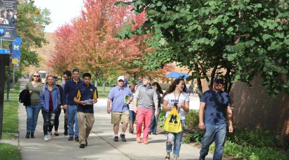 Students and parents on a tour of campus.