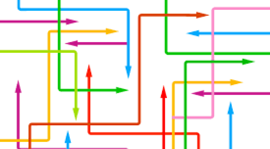 Lines and arrows of different colors pointing in different directions 