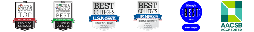 College of Business accreditation and rankings badges