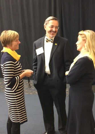 November 2, 2018: Chancellor Grasso and his wife, Susan, speak with Congresswoman Debbie Dingell at the Victors for UM-Dearborn campaign close event. 