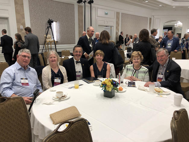 February 12, 2019: Dean Tony England presented his topic: Reflection on the 50th Anniversary of the Apollo 11 Mission at U-M Florida Seminars. Pictured: Bob and Jane Schwyn, Chancellor Grasso and his wife Susan, Dean Tony England and his wife Susan. 