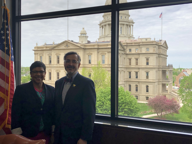 May 21, 2019: Chancellor Grasso meets with our state Senator Sylvia Santana, and other elected/appointed officials to talk about UM-Dearborn's budget and capital outlay project.