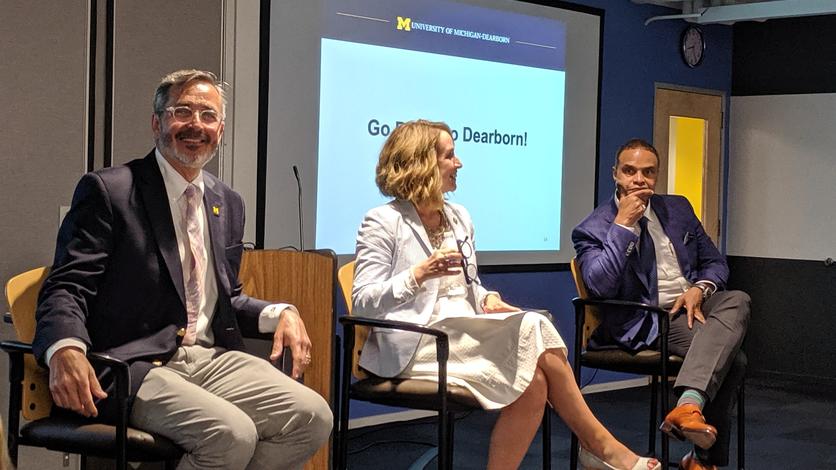June 25, 2019: Chancellor Grasso is a speaker at the U-M Club of Greater Detroit event, at Tech Town Detroit, along with U-M Ann Arbor Deans Moje and Gillimore.
