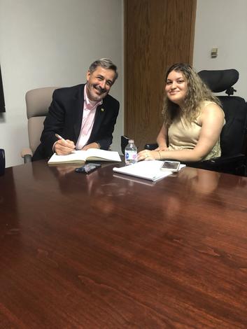 July 16, 2019: Chancellor Grasso meets with new Student Government President Sarah Nassar.