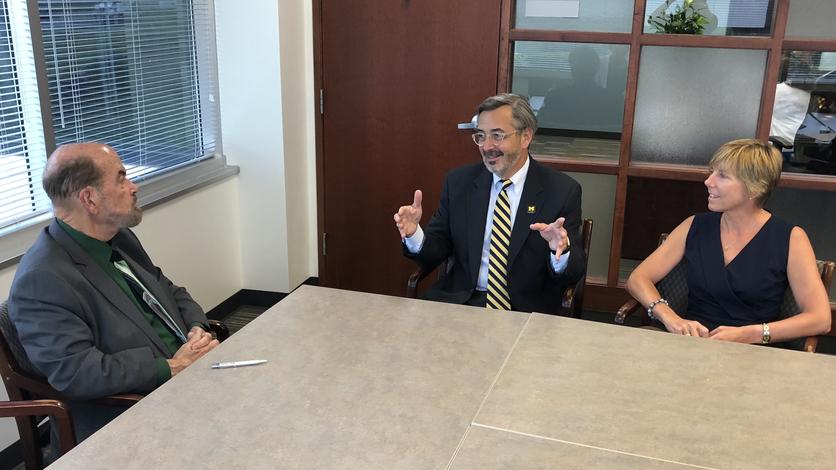 August 22, 2018: Chancellor Grasso and his wife, Susan, meet Dearborn Mayor Jack O'Reilly at the Dearborn Administrative Center. 