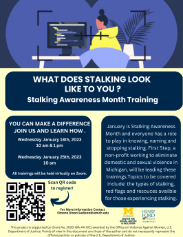Flyer for Stalking Awareness Month 