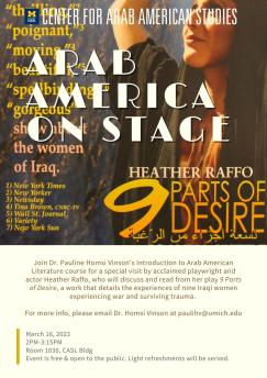 Heather Raffo, who will do a reading followed by conversation about her award winning play 9 Parts of Desire