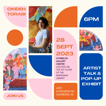 Okideh Torabi Event Flyer; Artist Talk and Pop Up event