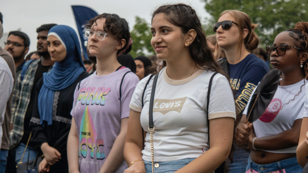 Students listen at Wolverine Welcome Day.