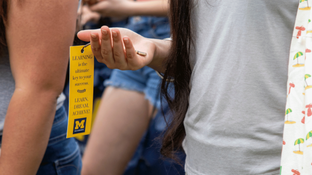 Students receive ceremonial keys to the university at Wolverine Welcome Day.