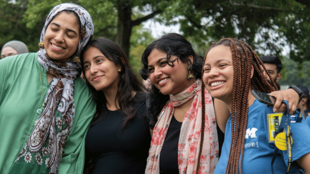 Students pose for a photo at Wolverine Welcome Day.