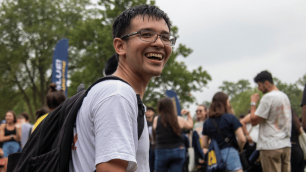 Student smiles during Wolverine Welcome Day