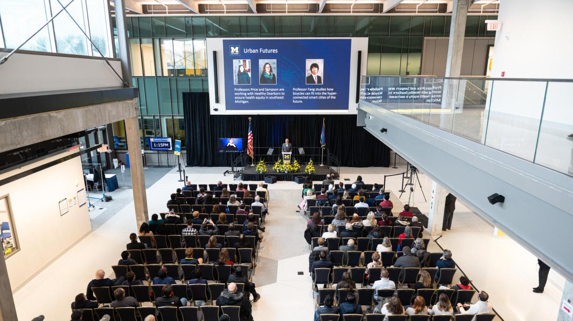 Chancellor Domenico Grasso gives his State of the University Address in the Engineering Lab Building atrium, February 10, 2022.