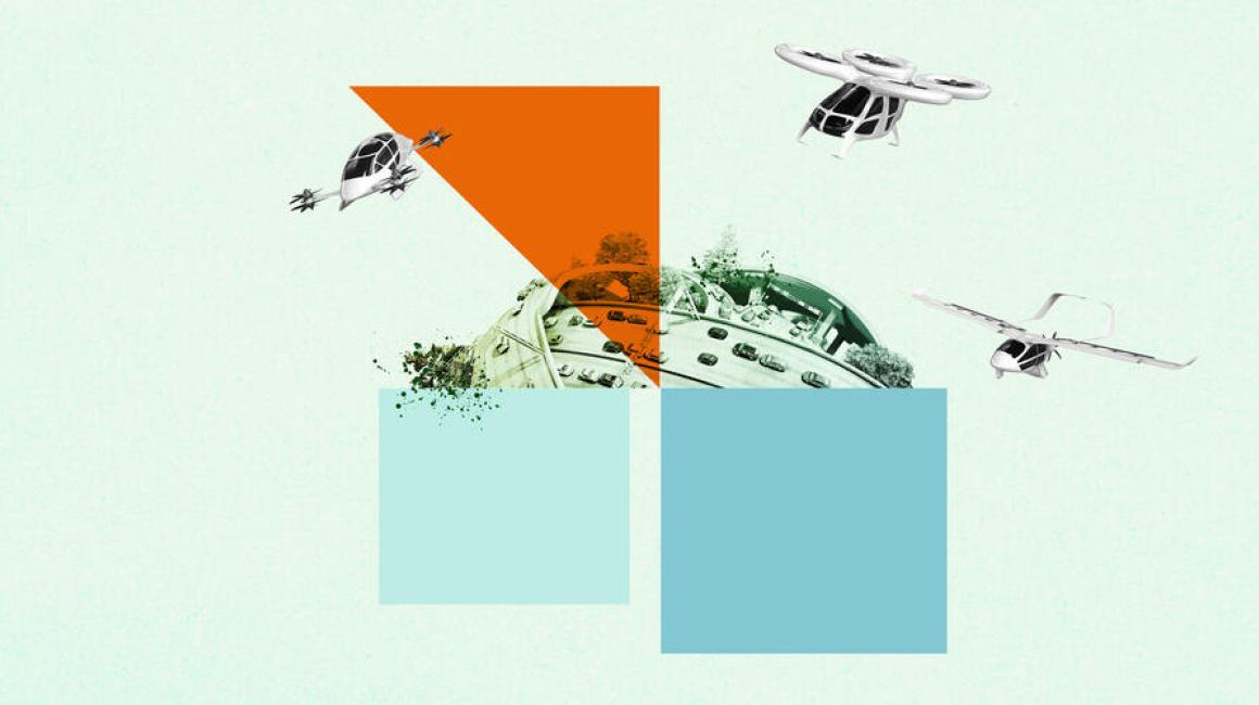 Graphic by Violet Dashi. Flying car renderings by Nathaniel Jachim.