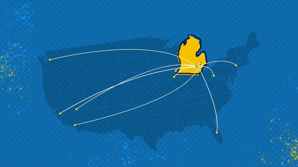 Graphic showing UM-Dearborn National Advisory Council's reach. Graphic by Violet Dashi