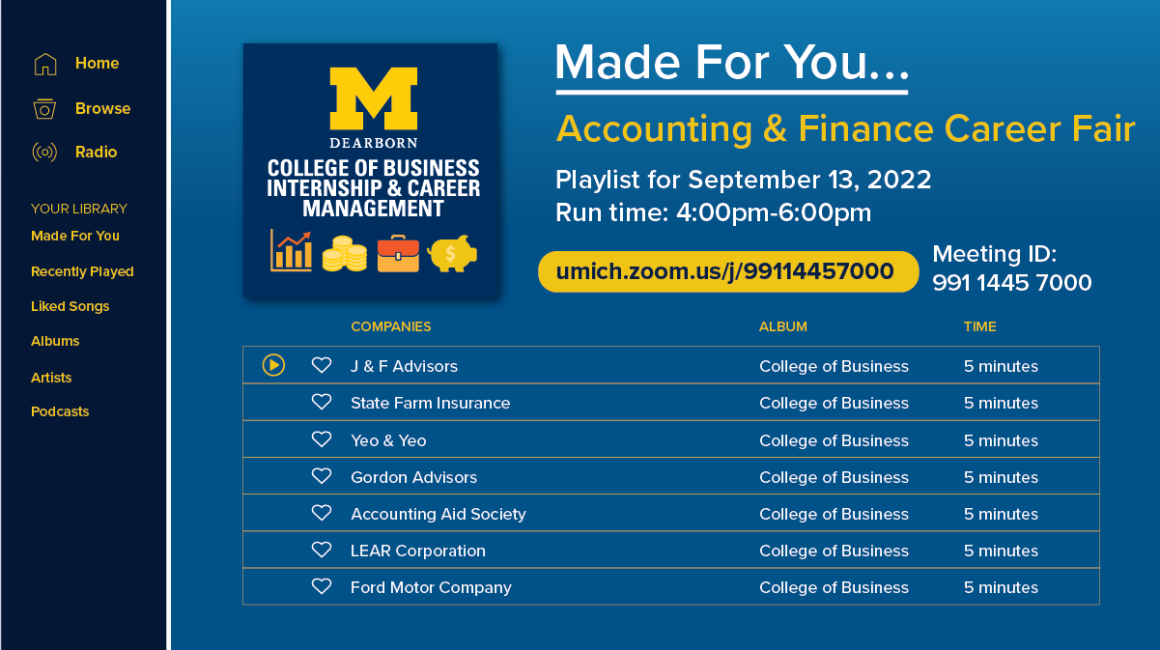 Accounting and Finance Career Fair September 13