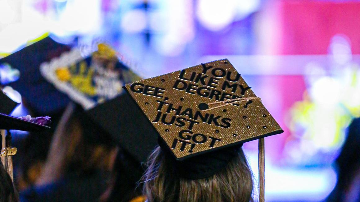 Photo of a mortar board at a UM-Dearborn Fall Commencement.