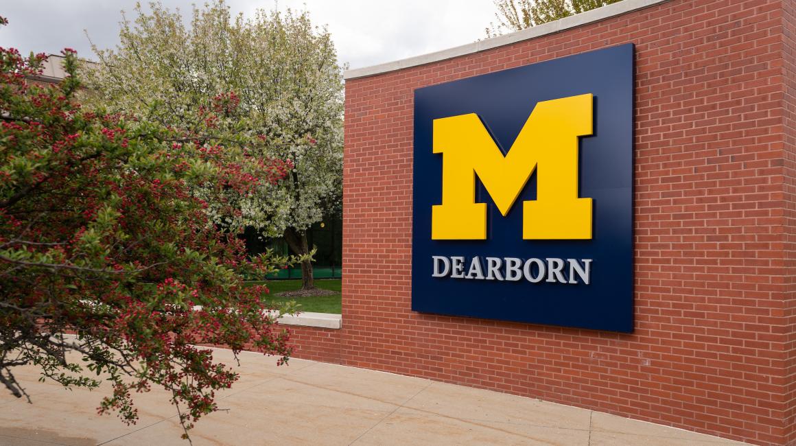 Photo of UM-Dearborn sign in front of Renick UC