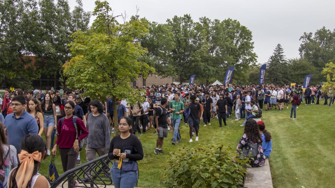 News students on UM-Dearborn's campus in fall 2024